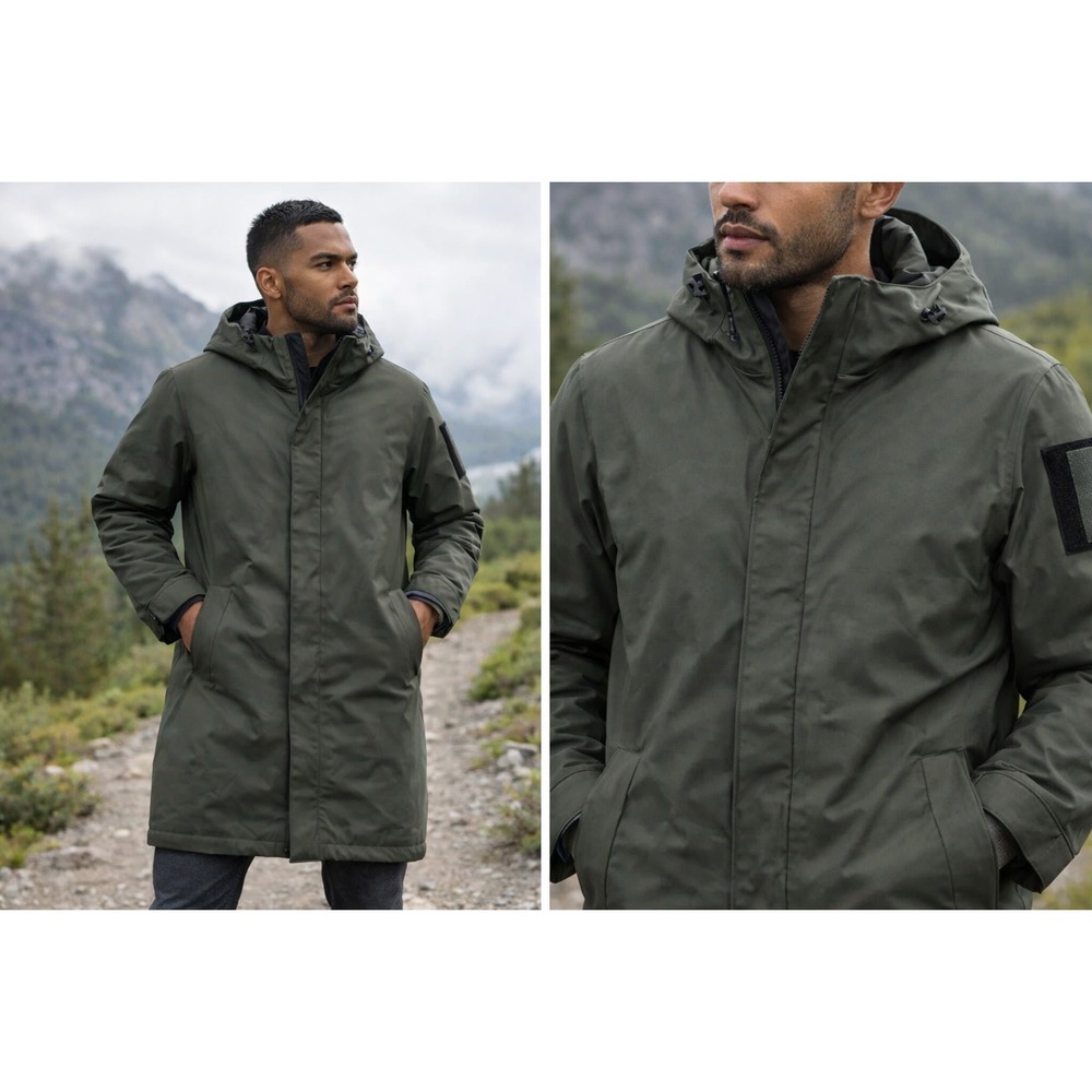 NWT Rains Olive Green Glacial Parka Waterproof Hooded Winter Coat Jacket Men L**